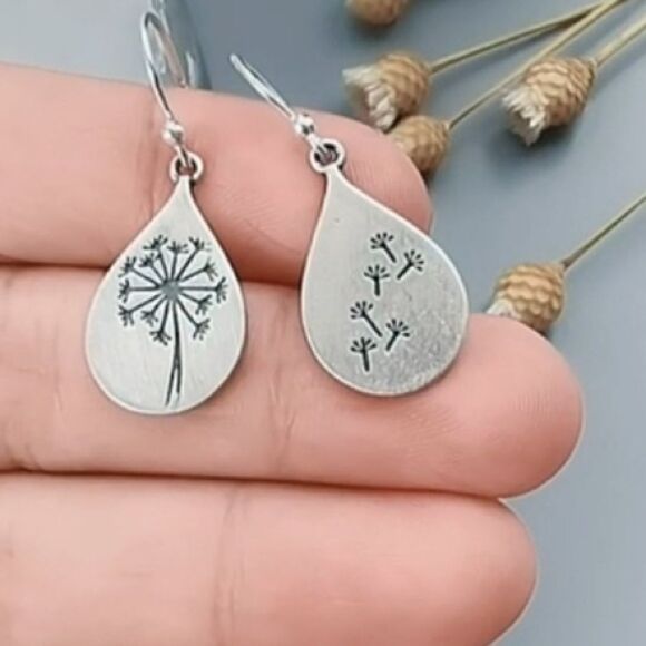 925 Sterling Silver Dandelion Dangle Drop Earrings - Picture 9 of 11